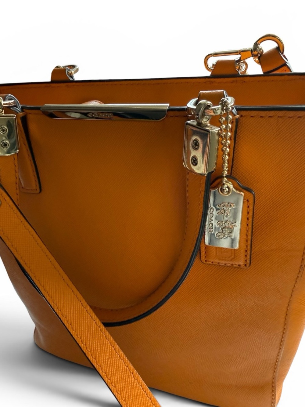 Coach Crossgrain Leather Zip Top Tote 28904 Orange Leather Crossbody Bag - Picture 2 of 8